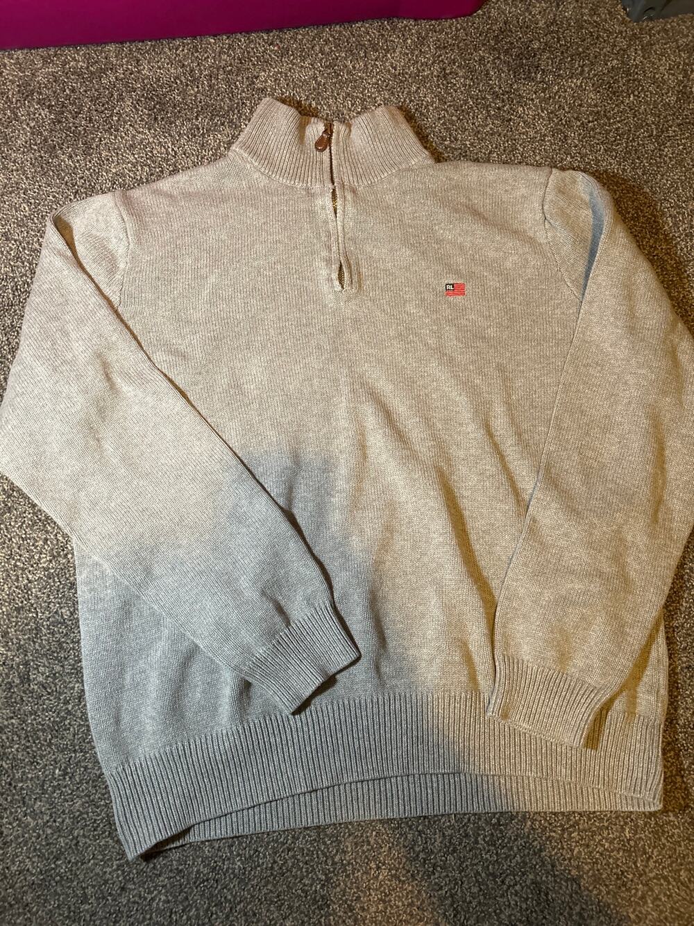Vintage Ralph Lauren Polo Sport 1/4 Zip Pullover Sweater Flag Grey large